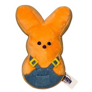 Just Born Peeps Bunny Rabbit Farmer Peep Overalls Plush Stuffed Animal 6" Orange